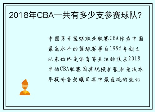 2018年CBA一共有多少支参赛球队？